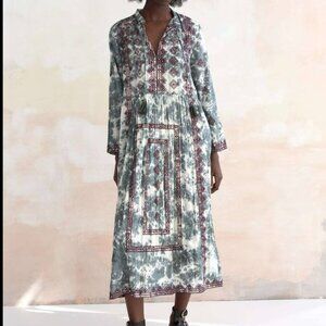 Zara Dress Womens Small Tunic Kaftan Tie Dye Embroidered NEW